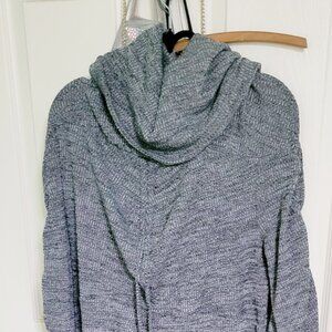 Grey hi-low bell sleeve cowl neck sweater dress